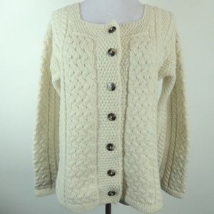 INIS CRAFTS IRELAND cable CHUNKY knit MERINO Aran Cardigan sweater M